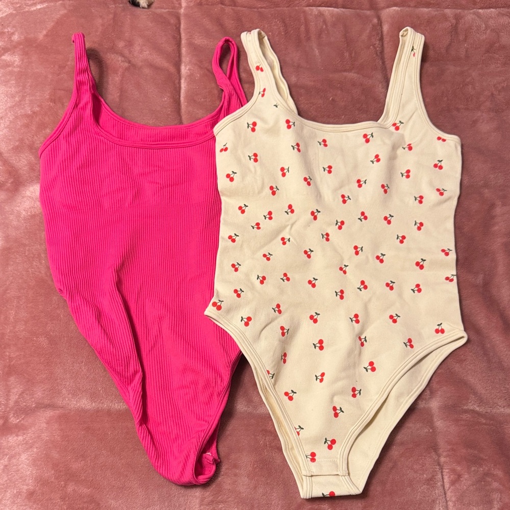 Cherry Print and Pink Bodysuit Set